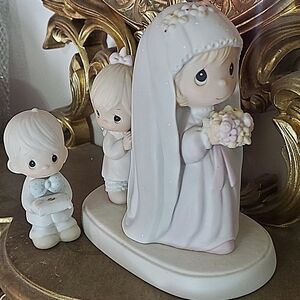 Precious Moments Wedding Cake Topper Set - Cream and White